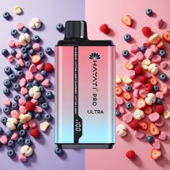 Hayati Pro Ultra 15000 Puffs Bonbon Coton Myrtille Framboise 2×12ml 2% 49 saveurs